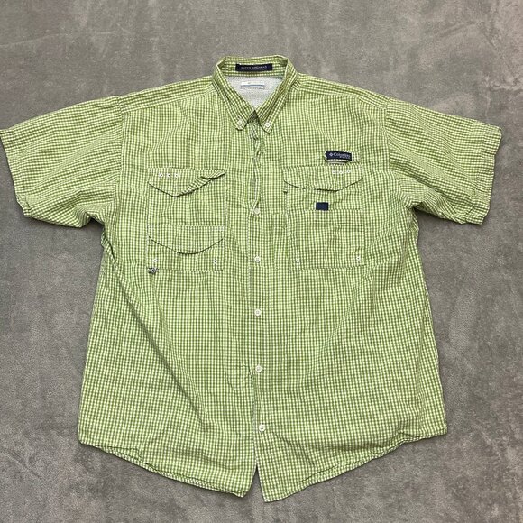 Columbia Shirt Mens Extra Large Green Check Super Bonehead PFG Fishing Vented - Picture 1 of 8